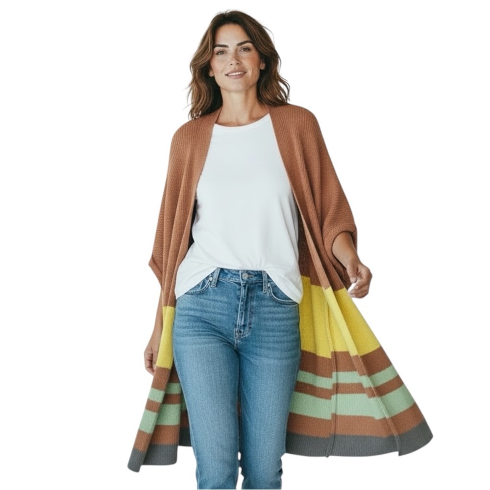 UMGEE Cotton Open Long Cardigan Striped Size Large - Picture 2 of 9